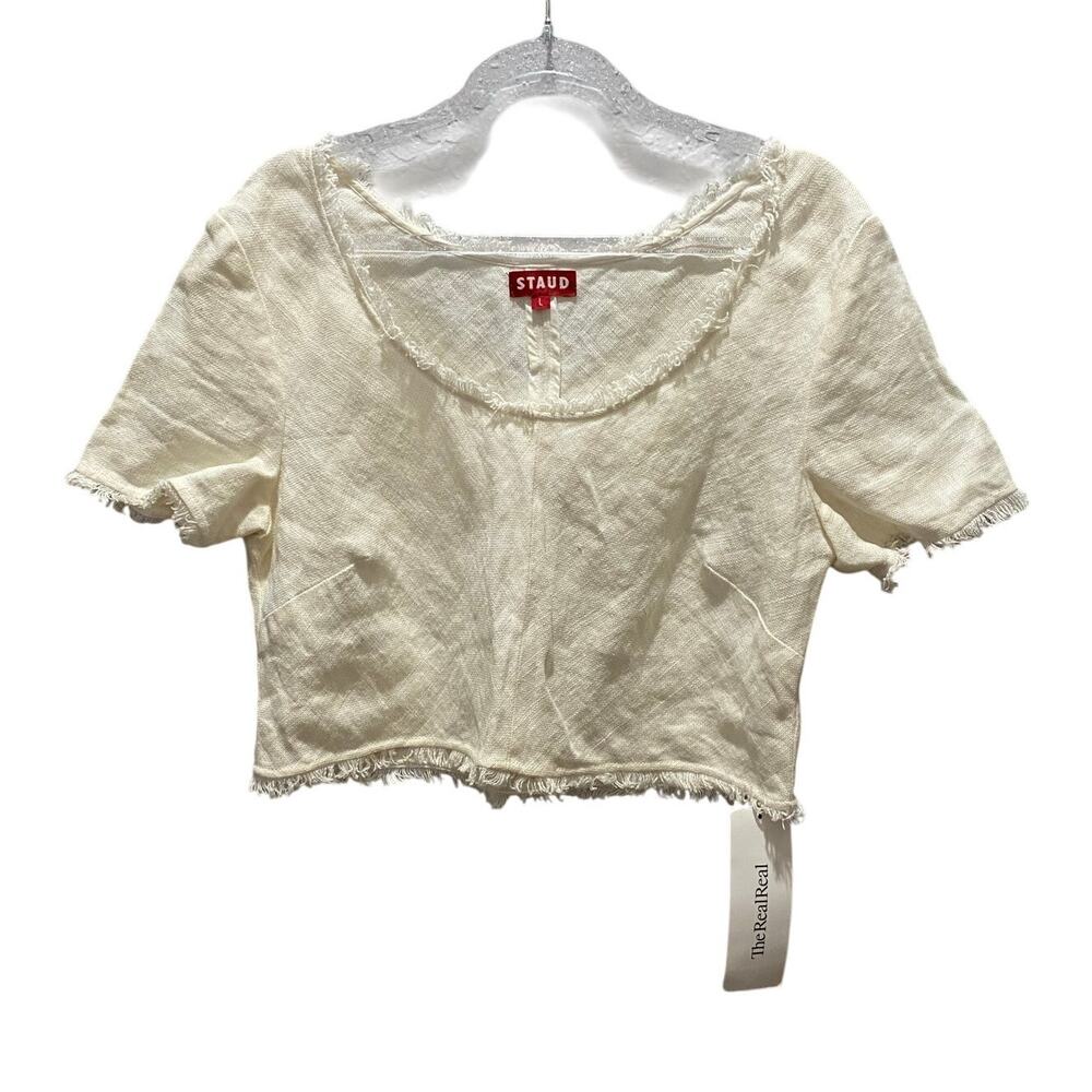 STAUD 100% Linen Cropped Top Sz L Minimalist Boho Classic